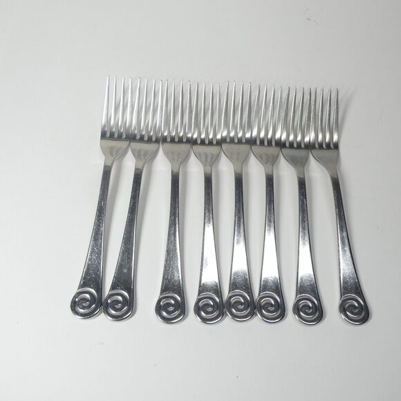 Robert Welch Ammonite 8 Dinner Forks Stainless Flatware Helmick Korea 18/10 - Picture 1 of 8